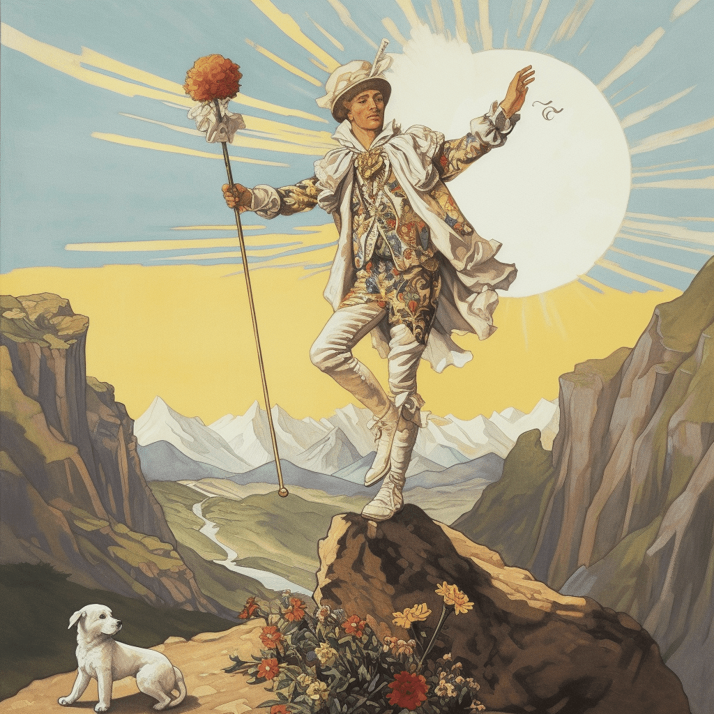 A_fool_in_motley_clothing_looking_up_holding_a_sack_o_c2c96d54-b415-44a6-a609-aa18938c5011 (1)
